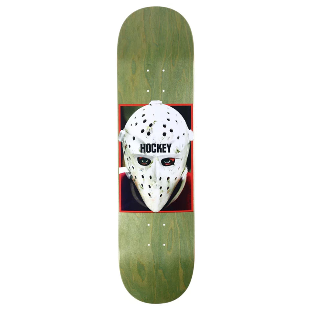 An 8.25" x 31.79" HOCKEY WAR ON ICE STAINED skateboard deck featuring a hockey mask.