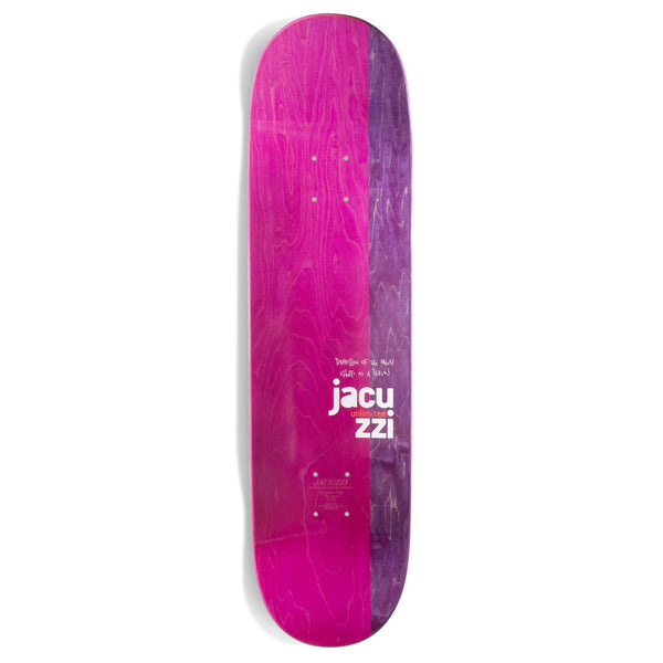 A 7-ply skateboard featuring John Dilo riding with the product name "JACUZZI UNLIMITED BARLETTA GREAT ESCAPE" and brand name "JACUZZI UNLIMITED" on it.