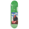 A JACUZZI UNLIMITED green skateboard with a picture of a JACUZZI UNLIMITED skateboard on it made from maple wood.