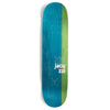 A JACUZZI UNLIMITED FLAVOR skateboard with a blue and green stripe on it, made of 100% North American Maple for strong pop.