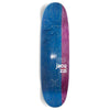 A blue and purple skateboard with the word "JACUZZI UNLIMITED PILZ CARRIED AWAY" on it, designed by Jackson Pilz.