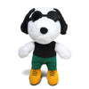 The BUTTER X PEANUTS JOE GRUNGE PLUSH by Butter Goods features a plush dog key chain in round black sunglasses, black shirt, green pants, and yellow shoes standing upright against a white background.