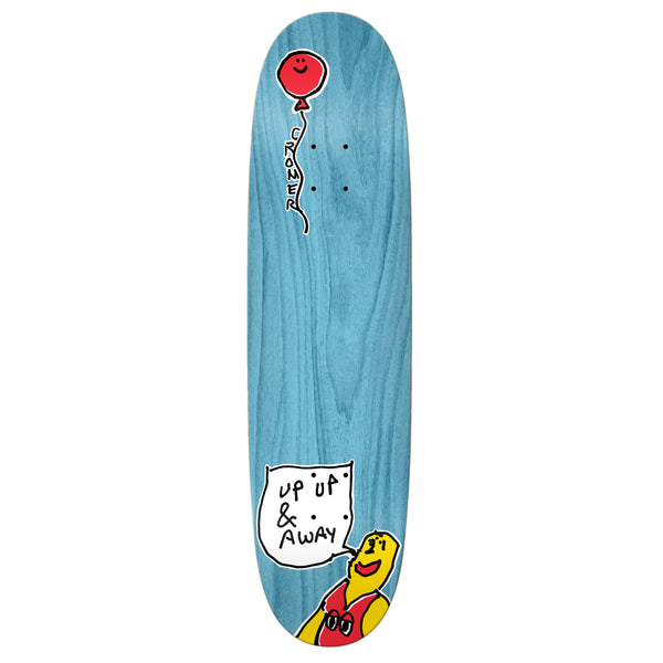 A KROOKED CROMER UP skateboard with a cartoon character on it.