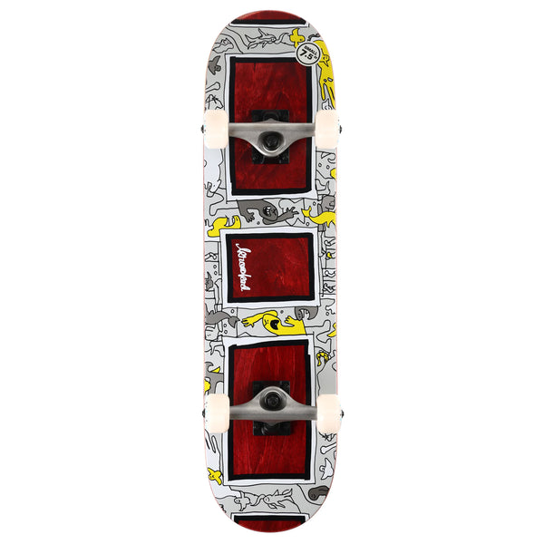 A KROOKED FRAME UP COMPLETE skateboard with a red and yellow design on it.