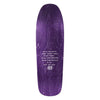 The KROOKED SANDOVAL PEACE SIGN skateboard deck by KROOKED features a purple, wood-grain finish, white motivational text at the center, and two small cartoon faces—one with a peace sign—near the bottom.