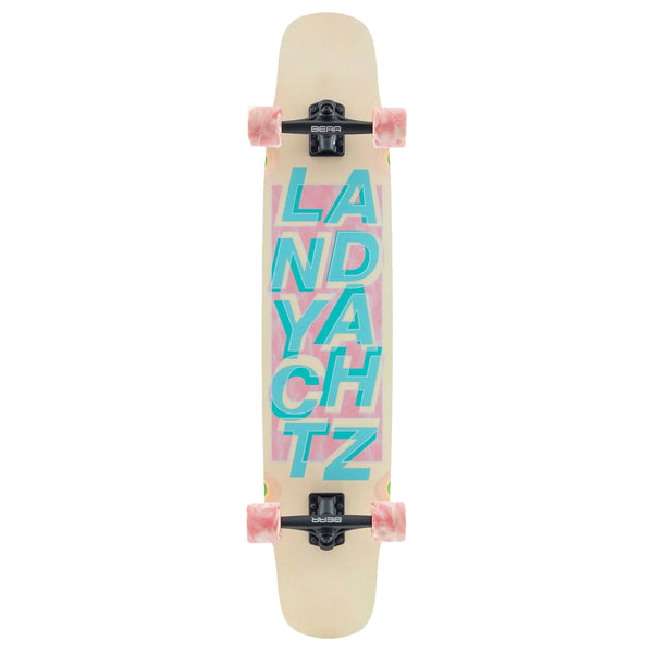 A skateboard with the brand name LANDYACHTZ TONY DANZA WATERCOLOR LONGBOARD on it.