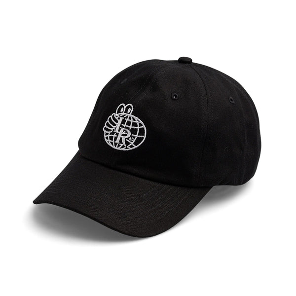 A black baseball cap with a white logo of Last Resort AB, a LAST RESORT ATLAS LOGO DADDY CAP BLACK design on it.