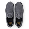 A pair of Last Resort AB VM006 MOC Steel Grey/Black lace-up shoes with black rubber soles and a Cloudy Cush insole, viewed from above.