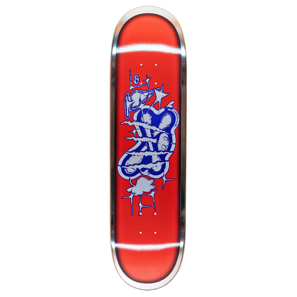 A LIMOSINE BOSERUP BONESAW skateboard featuring a blue and red design.