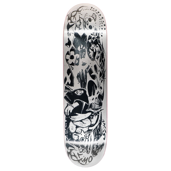 A LIMOSINE skateboard with a black and white Brain Collage design on it.