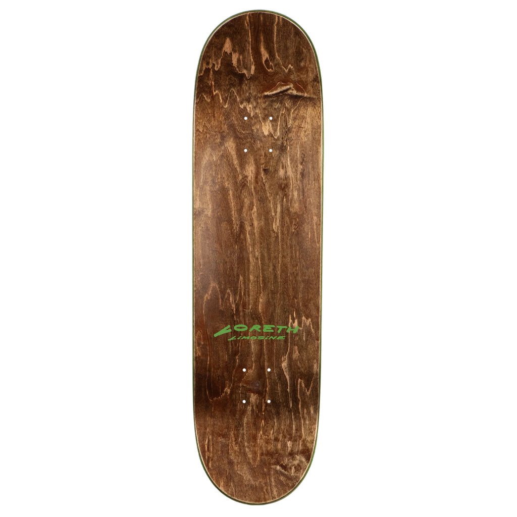 A LIMOSINE Loreth SPIT skateboard with a green logo on it.