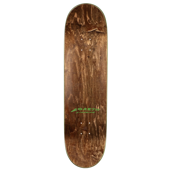 A LIMOSINE Loreth SPIT skateboard with a green logo on it.