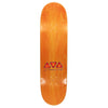 A LIMOSINE skateboard with an orange LIMOSINE logo on it, designed by Max Palmer.