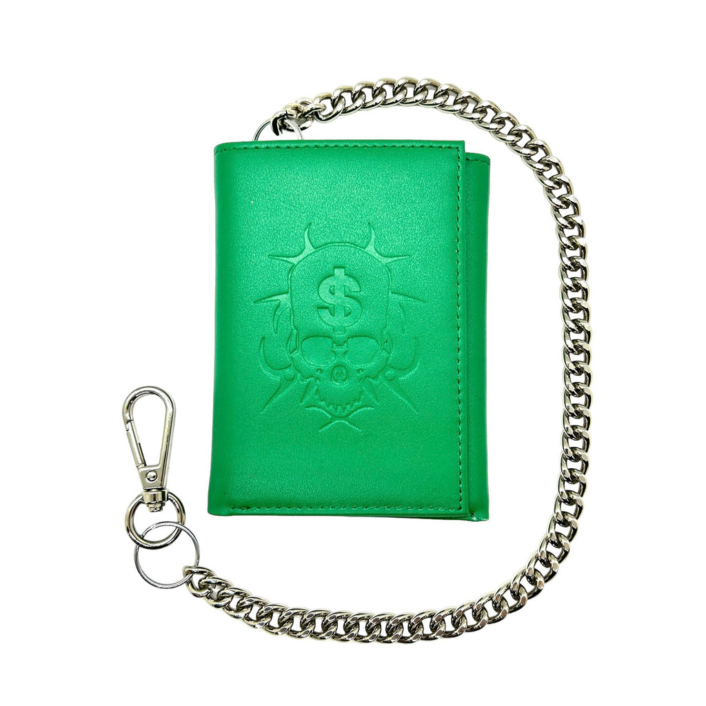 A Loosey Chain Gang Wallet with a chain attached to it, complemented by a gold buckle.