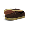 Introducing the LAST RESORT AB VM006 MOC BROWN / GUM by Last Resort AB: These moccasin-style shoes feature a brown suede upper with decorative stitching, complemented by light brown rubber soles and equipped with a Cloudy Cush insole for enhanced comfort.