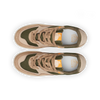 Top view of the LAST RESORT AB CM002 TACTILE GREEN sneakers featuring a blend of beige and green with mesh panels, orange details, and black suede accents, highlighting Last Resort AB's distinctive style.