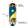 Top view of the LOADED BALLONA WILLY 27.75" COMPLETE longboard skateboard by Loaded, featuring vibrant geometric graphics and orange wheels. Designed for urban commuting, it comes equipped with Paris Trucks (150mm, 50°) and Orangatang Love Handles Wheels (65mm, 80a). Dimensions: 27.75 inches x 9 inches – a perfect mini cruiser.