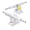 Two LURPIV POLISHED 140MM skateboard trucks, crafted from heat-treated aluminum alloy with yellow bushings and black nuts at both ends, are placed in a sequence on a white background.