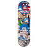 A skateboard deck with an animated drawing of a scene from the movie 'they live'>