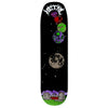 A METAL skateboard deck with an image of the moon and planets.