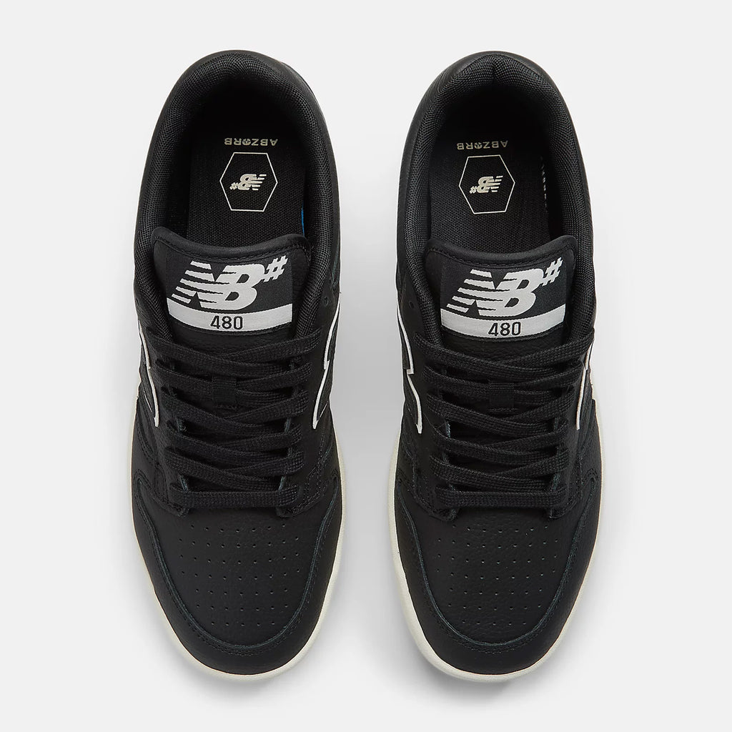 A pair of NB NUMERIC 480 "YIN" BLACK / SEA SALT sneakers on a white background.