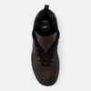 Top view of a brown NB NUMERIC NB NUMERIC 808 TIAGO BLACK COFFEE / BLACK athletic shoe with black laces and black sole. The inside sole, marked with "Ortholite" and branded with the New Balance logo, incorporates FuelCell foam for added comfort.