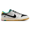 The Nike SB x CSEF Dunk Low "Raffle Winner" features a summit white and black suede upper, iron grey details, a gum sole, premium materials, and a small bird graphic on the heel.