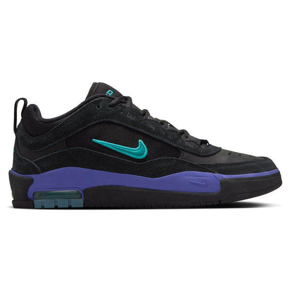 The NIKE SB ISHOD 2 AIR MAX BLACK sneaker features Dusty Cactus and Persian Violet accents, highlighted by a bold Dusty Cactus Nike logo and Max Air technology, ensuring ultimate comfort for intense skate sessions.