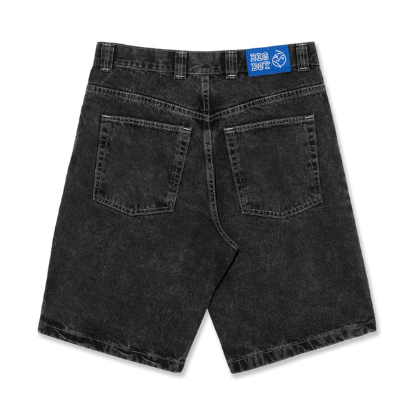 A POLAR black jean shorts with a blue label on the back.