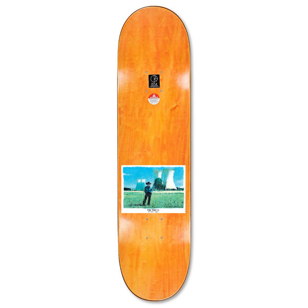 A POLAR skateboard with a picture of a man on it.