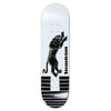 Skateboard deck designed by Polar, showcasing a black panther on a white background with black stripes, branded with "Stenström." Crafted in the popular Dane 1 shape for optimal performance, it features wheel wells to enhance your ride. The product name is "POLAR DAVID STENSTRÖM TAPE AND PANTHER WHITE.