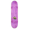 The POLAR LAURENT BUS STOP skateboard deck by POLAR features a purple wood grain finish and a small cartoon of a dog and cat in a car near the center.