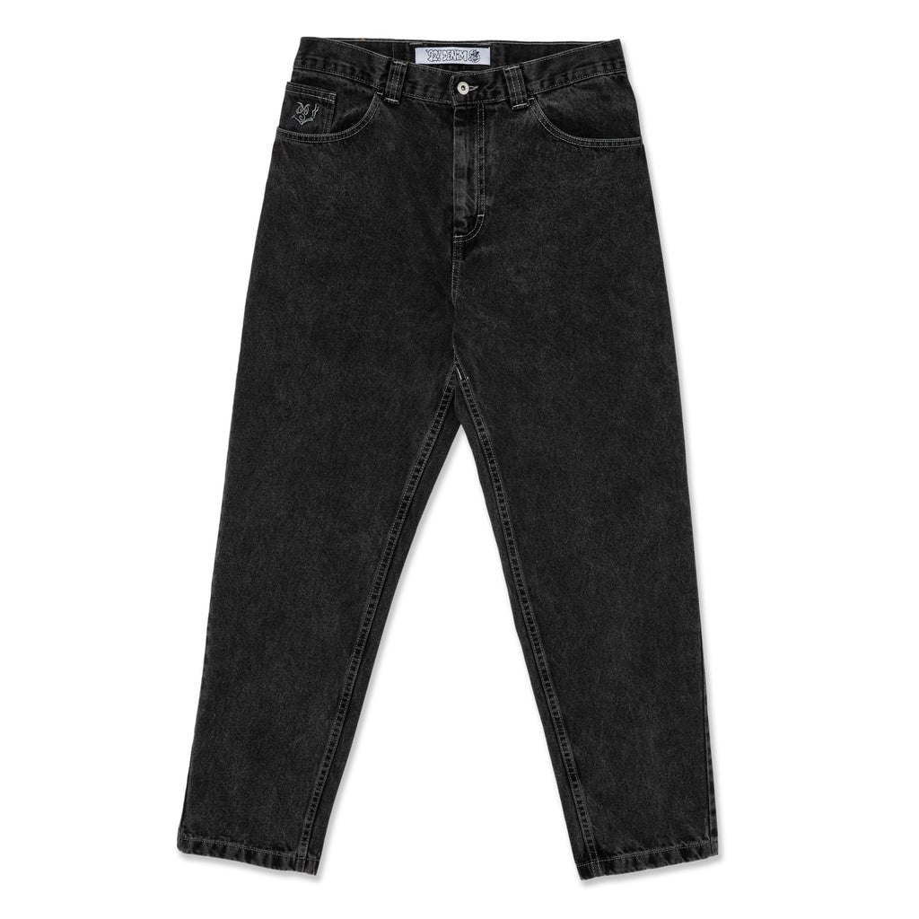 A pair of POLAR '92! DENIM SILVER BLACK jeans on a white background.