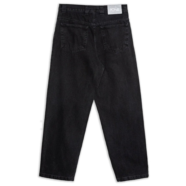 A pair of POLAR '93! DENIM PITCH BLACK jeans on a white background.
