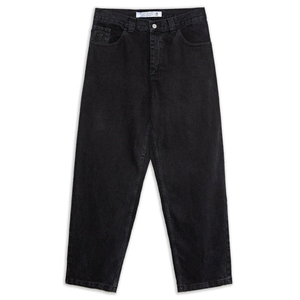 A pair of POLAR '93! DENIM PITCH BLACK pants on a white background.