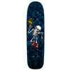 Illustrated POWELL PERALTA BONES BRIGADE SERIES 15 MULLEN skateboard deck featuring a skeleton riding a smaller skateboard with a crowned skull and abstract patterns in the background.