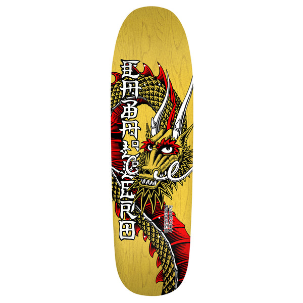 A POWELL PERALTA CABALLERO BAN THIS DRAGON REISSUE YELLOW skateboard featuring the iconic image of a dragon.
