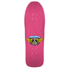 A pink skateboard with a POWELL PERALTA FRANKIE BULL DOG REISSUE PINK logo on it.