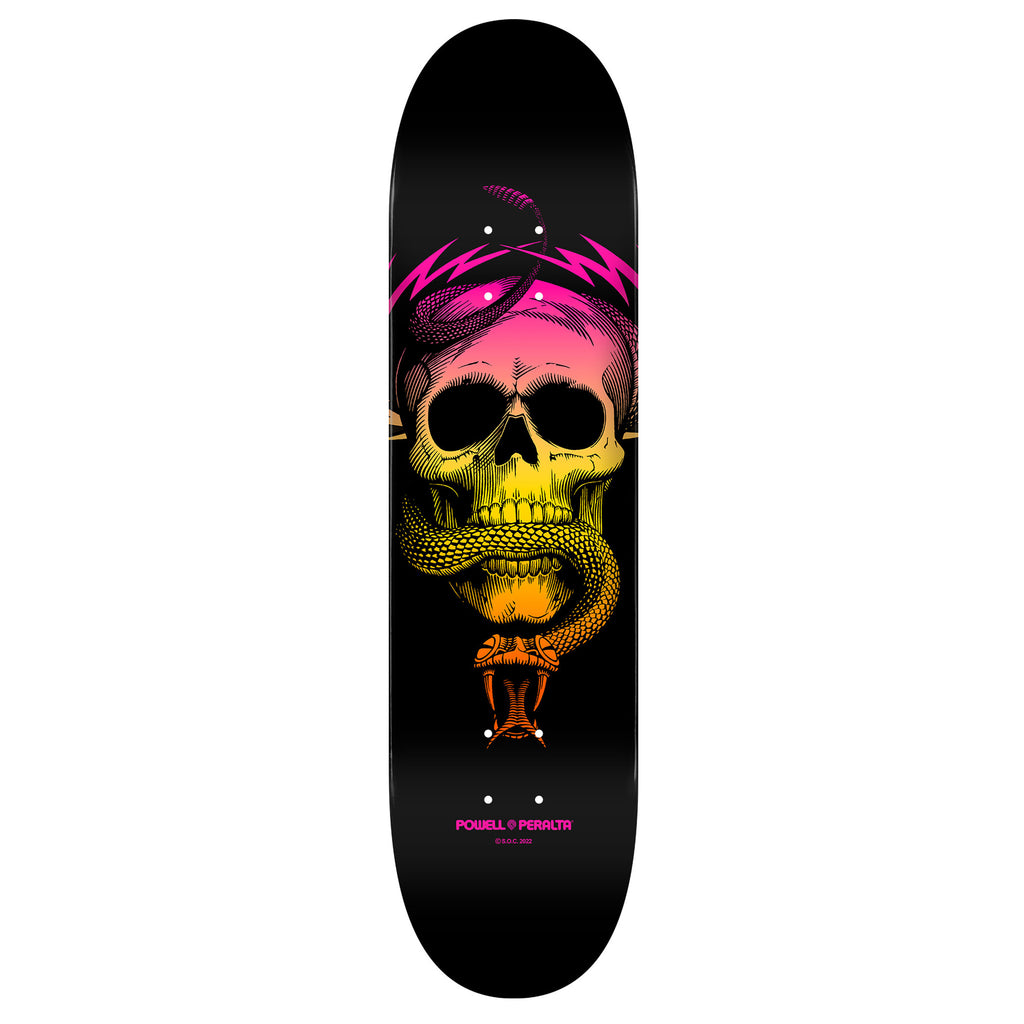 A POWELL PERALTA MCGILL SKULL & SNAKE FADE ORANGE skateboard deck.