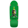 A POWELL PERALTA green skateboard with the iconic POWELL PERALTA RODRIGUEZ SKULL & SWORD reissue graphic.
