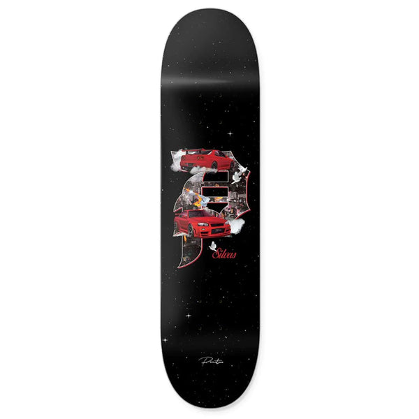 A PRIMITIVE SILVAS NIGHTWATCH skateboard with an image of a fire truck on it.