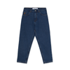 A pair of POLAR '92! DENIM DARK BLUE jeans with a button on the side.