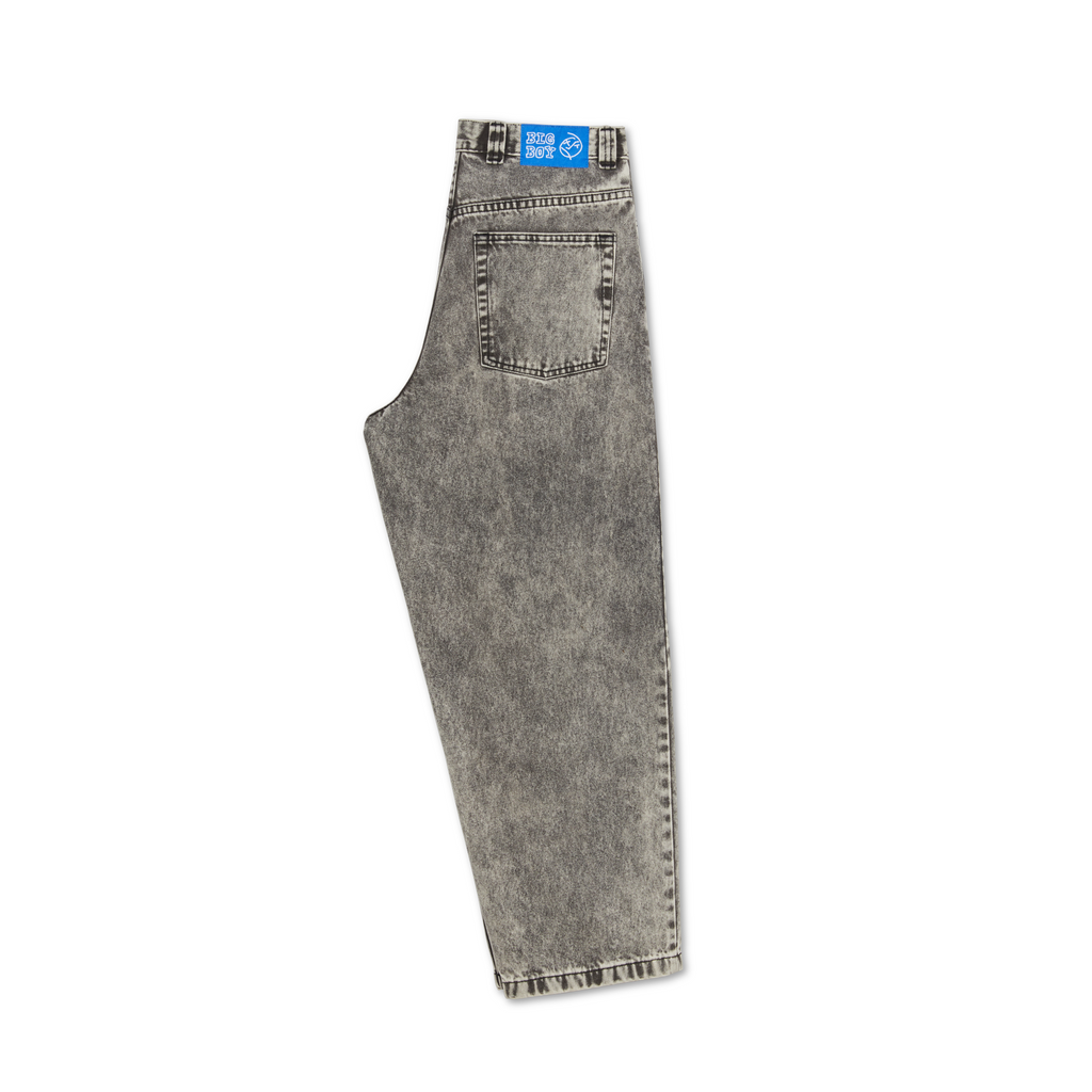 A pair of POLAR grey jeans with a blue label on them.