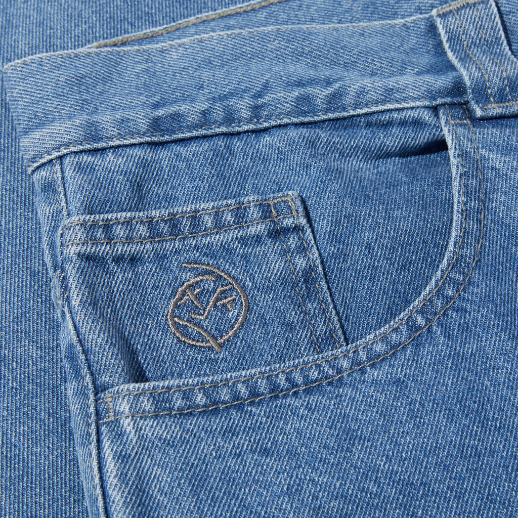 A close up of the pocket of a pair of POLAR Big Boy Mid Blue jeans.