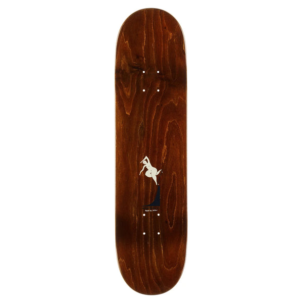 The POLAR ROZENBERG BS NOSEBLUNT BURNT RED skateboard deck by POLAR features Pontus Alv's white goat artwork on a black mountain at the center, set against a rich burnt red finish.