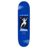 The POLAR LAURENT CROOKS BLUE skateboard deck by POLAR features a minimalist white abstract dancing figure with a red circle on a dark background, inspired by Pontus Alv.