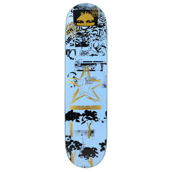 A QUASI EVERYWHERE BLUE skateboard with a yellow star on it.