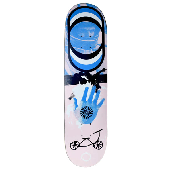 A QUASI JOHNSON RACER skateboard with a picture of a hand on it.