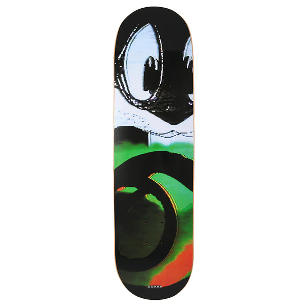 The QUASI SCRAMBLED skateboard deck by QUASI features an abstract design in bold black, white, green, and red. Crafted by PS Stix, it combines artistic flair with top-notch performance for skaters who value aesthetics and craftsmanship.