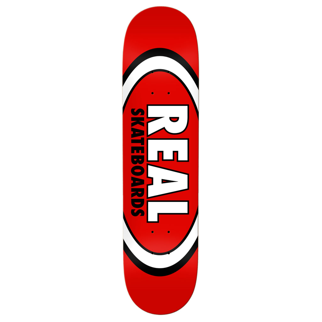 red skateboard with white oval logo